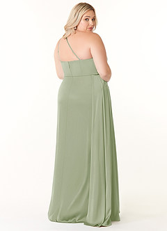 Azazie Maron Bridesmaid Dresses Dusty Sage A-Line One Shoulder Stretch Satin Dress image9