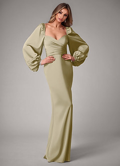 Azazie Sonata Bridesmaid Dresses Moss Green Sheath Long Sleeve Stretch Satin Convertible Dress image5