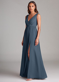 Azazie Tanicia Abiti da Damigella Abito A-Line in Chiffon Plissettato Blu Nettuno image2