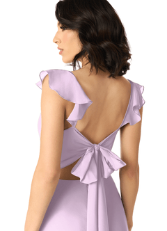 Azazie Everett Bridesmaid Dresses Frosted Lilac A-Line V-neck Ruched Chiffon Dress image5