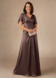 Azazie Emmeline Mother of the Bride Dresses Ganache A-Line Pleated Stretch Satin Dress image1