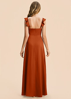 Azazie Mavie Junior Burnt Orange A-Line Ruched Stretch Satin Dress image2