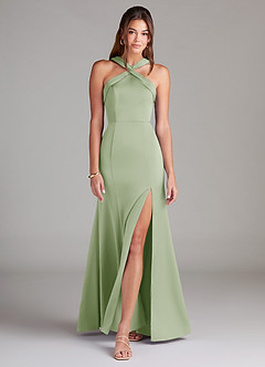 Azazie Rue Bridesmaid Dresses Dusty Sage A-Line Pleated Stretch Satin Dress image3
