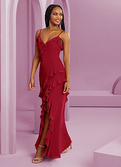 Barbie ♥ Azazie Brautjungfernkleider Etui Chiffon Kleid Scharlachrot image1