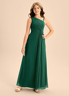 Azazie Brooke Junior Vestido de Esmeralda de Gasa de Corte en A con Corte Lateral image4