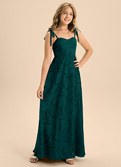 Azazie Rosey Junior Abito A-Line in Burnout Floreale Scollo a Cuore Pino image7