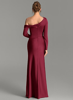 Azazie Sandra Robes de demoiselle d'honneur Robe Sirène en Satin extensible Manches longues Bourgogne image6