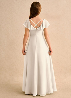 Azazie Nari Girls Formal Flower Girl Dresses White Alabaster A-Line with Sleeves Chiffon Dress image7