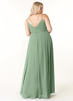 Azazie Janine Brautjungfernkleider A-Linie V-Hals Chiffon Kleid Matcha image7