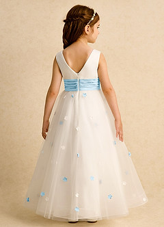 Azazie Cricket vestidos de niña de las flores Vestido de Marfil Azul Cielo de Satin Mate de Princesa con Plisado image2