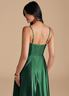 Azazie Elle Vestidos de damas de honor Vestido de Verde Oscuro de Satén Metálico de Corte en A con Con bolsillos image8