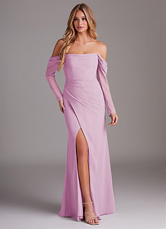 Azazie Hallie Bridesmaid Dresses Candy Pink Mermaid Long Sleeve Chiffon Dress image1