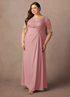 Azazie Hera Mère de la mariée Robes Robe Trapèze en Mousseline de soie Capelette en dentelle Rose Poussiéreuse image9