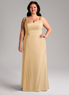 Azazie Denice Robes de demoiselle d'honneur Robe Fourreau en Satin extensible Plissée Or image8