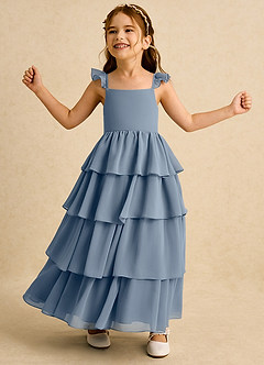 Azazie Boba Blumenmädchenkleider A-Linie Rechteckiger Ausschnitt Chiffon Kleid Zwielichtviolett image3