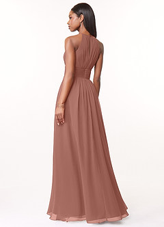 Azazie Bonnie Bridesmaid Dresses Cedar Rose A-Line Keyhole Ruched Chiffon Dress image2