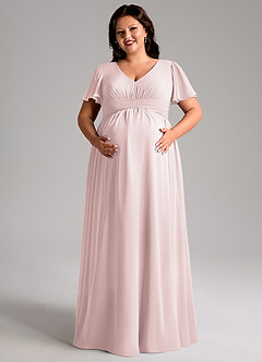 Azazie Verna Brudepigekjoler til gravide A-Line V-hals Ruched Chiffon Gulv-længde Kjole image11
