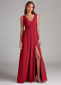 Azazie Tanicia Brautjungfernkleider A-Linie Plissee Chiffon Kleid Scharlachrot image4