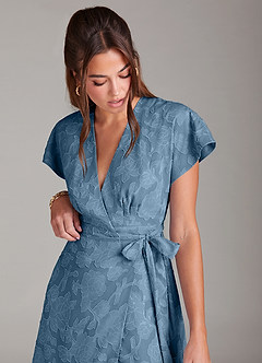 Azazie Ling Bridesmaid Dresses Steel Blue A-Line Pleated Floral Burnout Dress image7