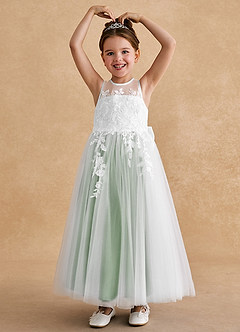 Azazie Bitsy Flower Girl Dresses Ivory Matcha A-Line Lace Tulle Dress image2