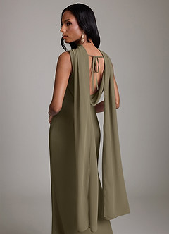 Azazie Linelle Robes de demoiselle d'honneur Robe Sirène en Mousseline de soie Plissée Vert Saule image9