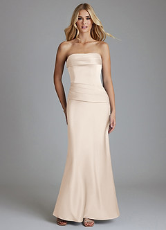 Azazie Lenya Bridesmaid Dresses White Alabaster Sheath Pleated Stretch Satin Dress image1