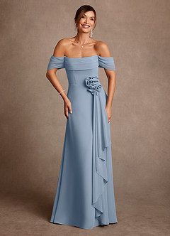 Azazie Amherst Abiti per la Madre della Sposa Abito A-Line in Chiffon a Spalla Scoperta Blu Polveroso image1