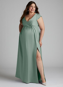 Azazie Allessia Gravid brudtärna klänningar Klä A-Line Plisserad Golvlängd Stretch Satin image10