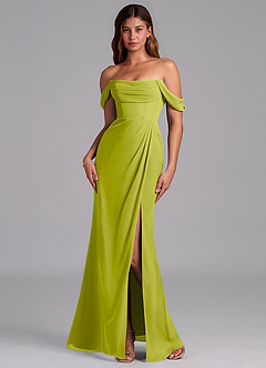 Azazie Johana Jurken voor bruidsmeisjes Converteerbaar Jurk van Chiffon met Zeemeermin Off the Shoulder Citroengras image7