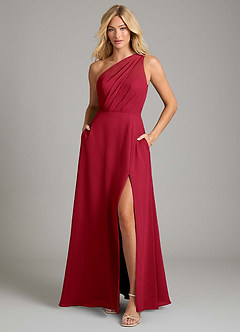 Azazie Phaedra Bridesmaid Dresses Scarlet A-Line One Shoulder Chiffon Dress image3