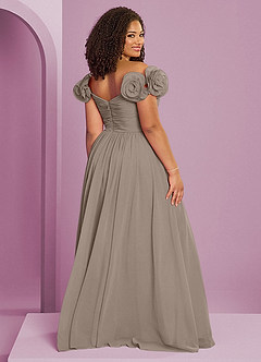 Barbie ♥ Azazie Robes de demoiselle d'honneur Robe Trapèze Convertible en Mousseline de soie Épaule décolletée Taupe image19