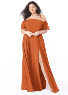 Azazie Sue Bridesmaid Dresses Cinnamon A-Line Off the Shoulder Chiffon Convertible Dress image6