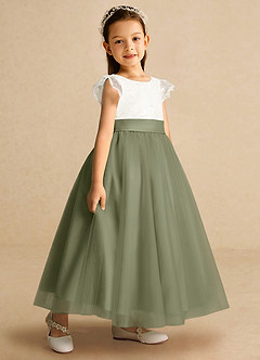 Azazie Pookie Flower Girl Dresses Pistachio A-Line Lace Tulle Dress image2