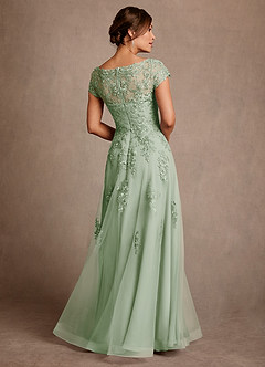 Azazie Jalinda vestidos de madre de la novia Vestido de Salvia Polvorienta de Gasa de Corte en A con Encaje image2