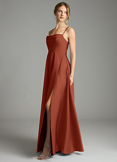 Azazie Elle Bridesmaid Dresses Auburn A-Line Pleated Stretch Satin Dress image3