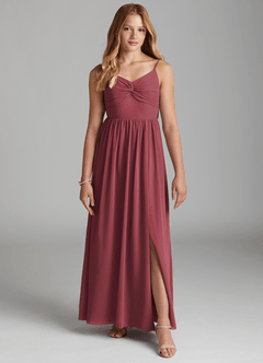 Azazie Zeya Junior Vestido de Merlot de Gasa de Corte En A image3