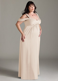 Azazie Rhea Maternity Bridesmaid Dresses A-Line Off-The-Shouler Pleated Stretch Satin Floor-Length Dress image10