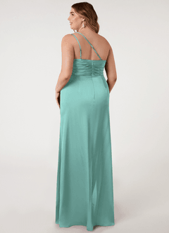 Azazie Eren Bridesmaid Dresses Aqua Mermaid One Shoulder Stretch Satin Dress image7