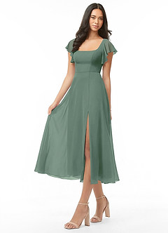 Azazie Bondi Bridesmaid Dresses Eucalyptus A-Line Ruched Chiffon Dress image3