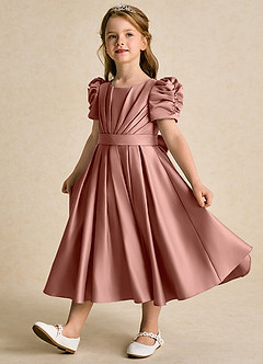 Azazie Miriam Flower Girl Dresses Cedar Rose Ball-Gown Pleated Matte Satin Dress image3