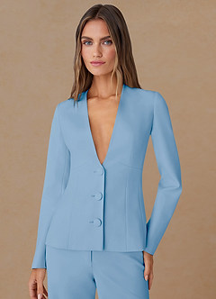 front Elara Hemelsblauw Verfijnd geweven, getailleerde blazer