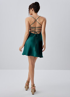 Joviannelle Peacock A-Line Rhinestone Twist Satin Dress image6
