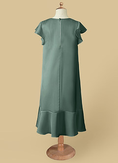 Azazie Sweet Pea Flower Girl Dresses Eucalyptus A-Line Ruched Stretch Satin Dress image6