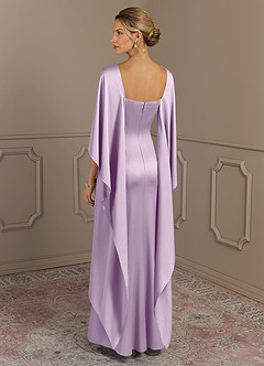 Azazie Eli Mother of the Bride Dresses Frosted Lilac Sheath Boatneck Stretch Satin Dress image2