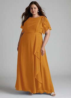 Azazie Aaliyah Modest Bridesmaid Dresses A-Line Scoop Pleated Chiffon Floor-Length Dress image6