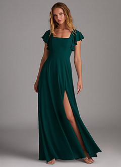 Azazie Bondi Bridesmaid Dresses Pine A-Line Side Slit Stretch Chiffon Dress image3