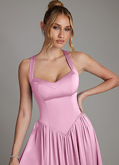 Azazie Francis Brautjungfernkleider A-Linie Korsett Stretch-Satin Kleid Bonbonrosa image4