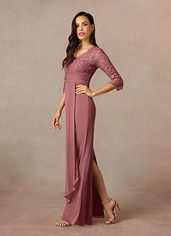 Azazie Poe Mother of the Bride Dresses Desert Rose Sheath Lace Dress image2