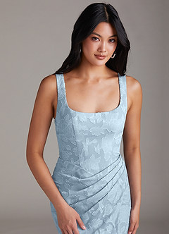Azazie Mero Bridesmaid Dresses Sky Blue Sheath Pleated Floral Burnout Dress image6