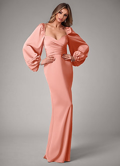 Azazie Sonata Robes de demoiselle d'honneur Robe Fourreau Convertible en Satin extensible Manche longue Corail image5